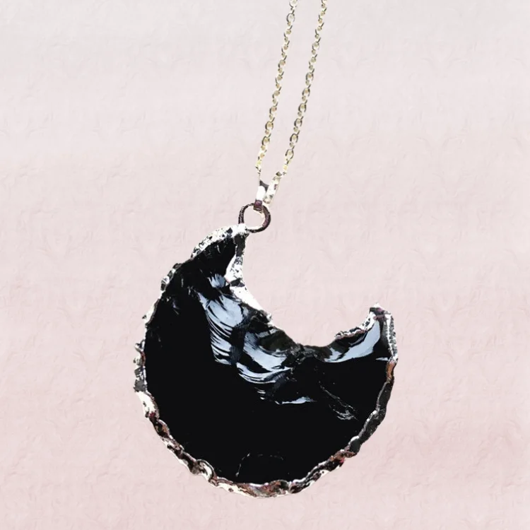 Black Obsidian Crescent Moon Pendant 